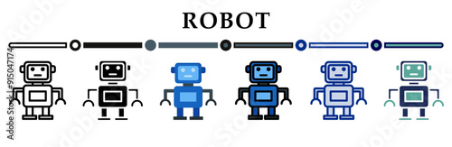 Robot icons set. 6 Various styles. For sign, symbol, element, presentation, infographic or web graphics. Vector Illustration.