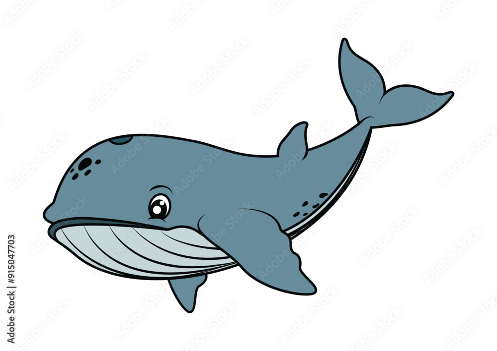 Fototapeta premium Cartoon cute whale in flat style isolated on white background