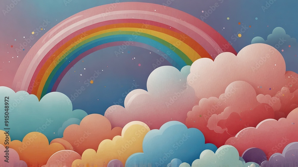 background colorful pastel clouds and rainbow generate ai 