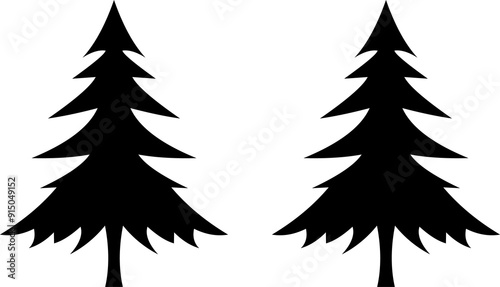 Pine tree silhouette set in isolated illustration in monochrome style