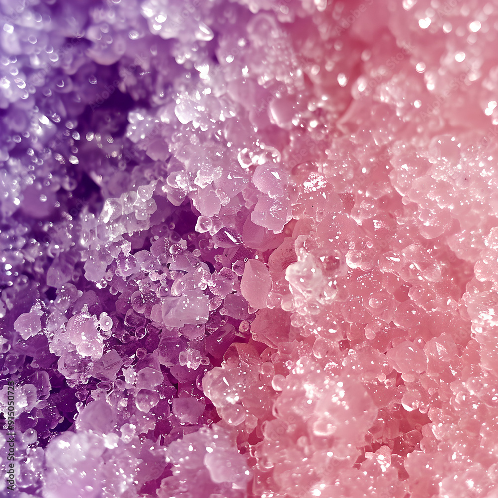 Fototapeta premium Coarse grained purple pink sugar body scrub texture close up. Generative AI