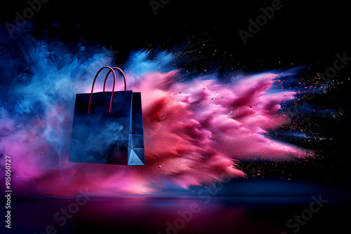 A bag is flying through a colorful explosion of smoke