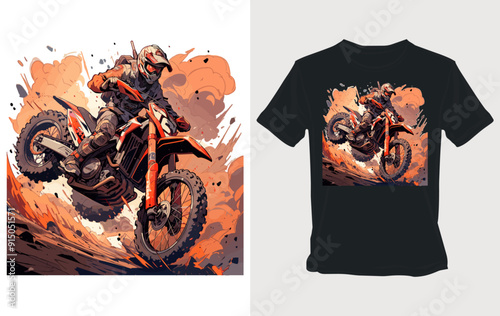 Motocross Rider in Action on a T-Shirt Design