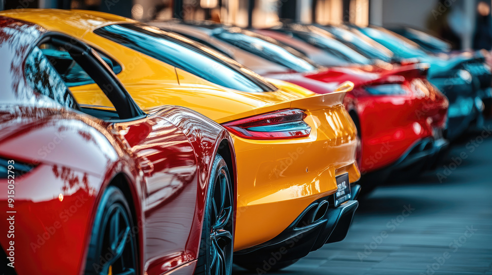 Fototapeta premium Backview of Vibrant Sports Cars Parked for Sale and Rental