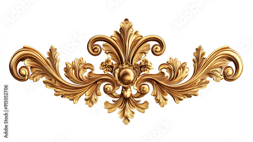 Gold baroque ornament element isolated on a white background 