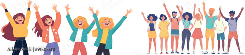 Standing employee guy or senior arm pointing upward hinting goal upward look in sky illustration showing men and women pointing up.