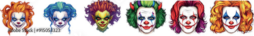 Horror clown characters with evil smiles. Halloween scary circus monsters.dove, pigeon,