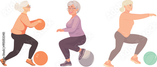 Senior woman exercising with a fitness ball.