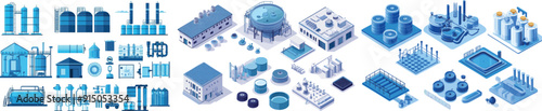 Waste water treatment industrial aqua filters, clean liquid reservoirs, sewage filtration tubes