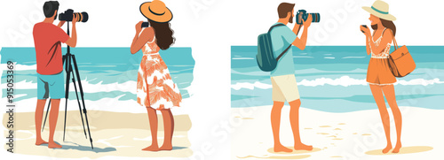 Photographer shoots picture of pretty young woman on the beach