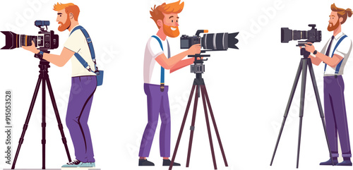 The operator of a professional camera takes a happy photo.