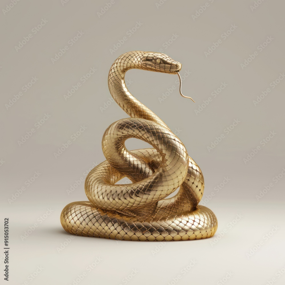 Obraz premium Golden Snake, Abstract, 3D Render, Minimalism, Design.
