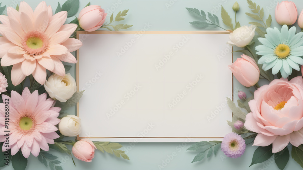Obraz premium Pastel Flower Arrangement with Blank Area Suitable for wedding invitations