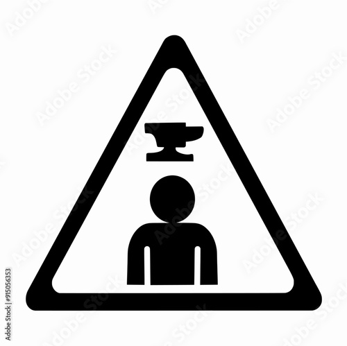 A warning sign featuring a Silhouette falling anvil and a person, indicating a Dangerous falling objects sign illustration vector isolated on white background