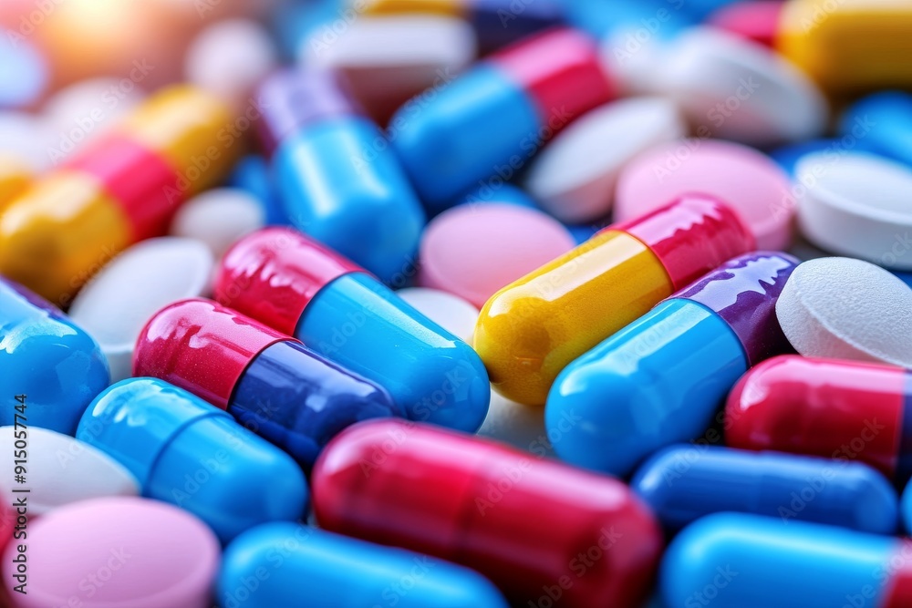 Pharmaceutical capsules surrounded by robotic equipment emphasizing the fusion of automation and medication precision. Pharmaceutical capsules surrounded by robotic equipment emphasizing the fusion of automation and medication precision.