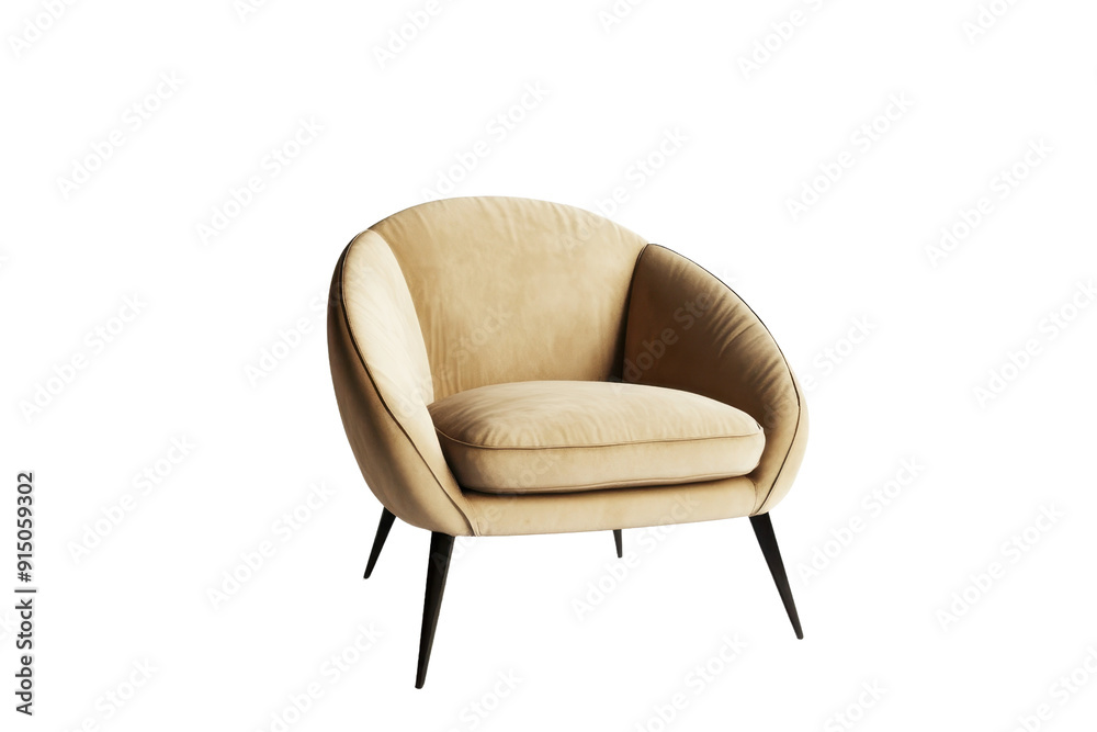 Fototapeta premium Elegant beige armchair with a curved back and black legs, perfect for modern living room decor and ultimate comfort.
