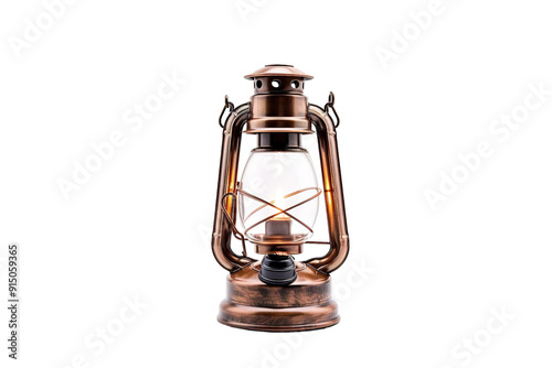 Rustic Copper Lantern Illuminates Cozy Cabin Interior During Quiet Evening on Transparent PNG Background..