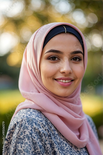 Portrait of beautiful Muslim woman with pink hijab