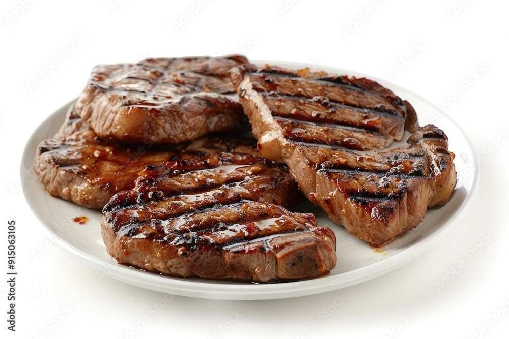 Juicy steaks with grill marks in plate Juicy steaks with grill marks in plate