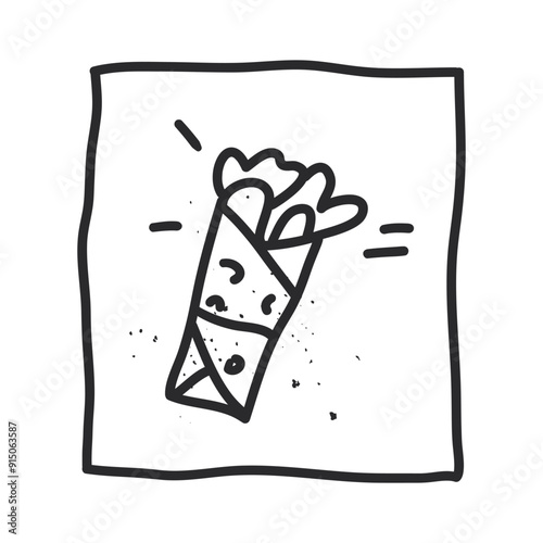 clip art of shawarma. template design in doodle style. vector Illustration in naive art with texture. doodle art in a black hand-drawn frame.