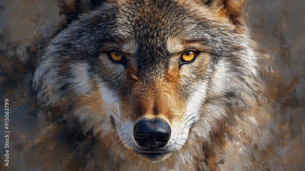 Wolf Portrait with Intense Gaze Wolf Portrait with Intense Gaze