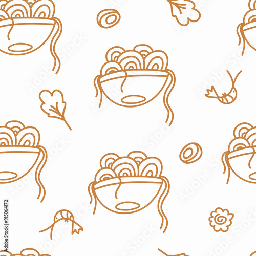 seamless pattern of noodle. doodle vector illustration. Template for Notebook covers, pattern for wallpapers, for noodles cafe, fast food restaurant. hand-drawn naive vector art style