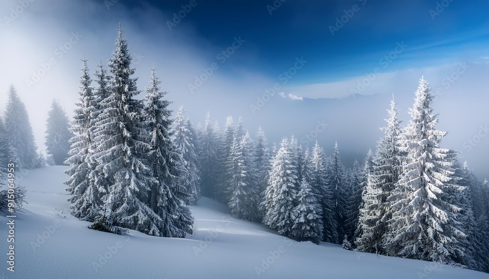 Snow-covered trees with mist Snow-covered trees with mist