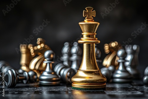 Golden Chess King Standing Tall on a Chessboard