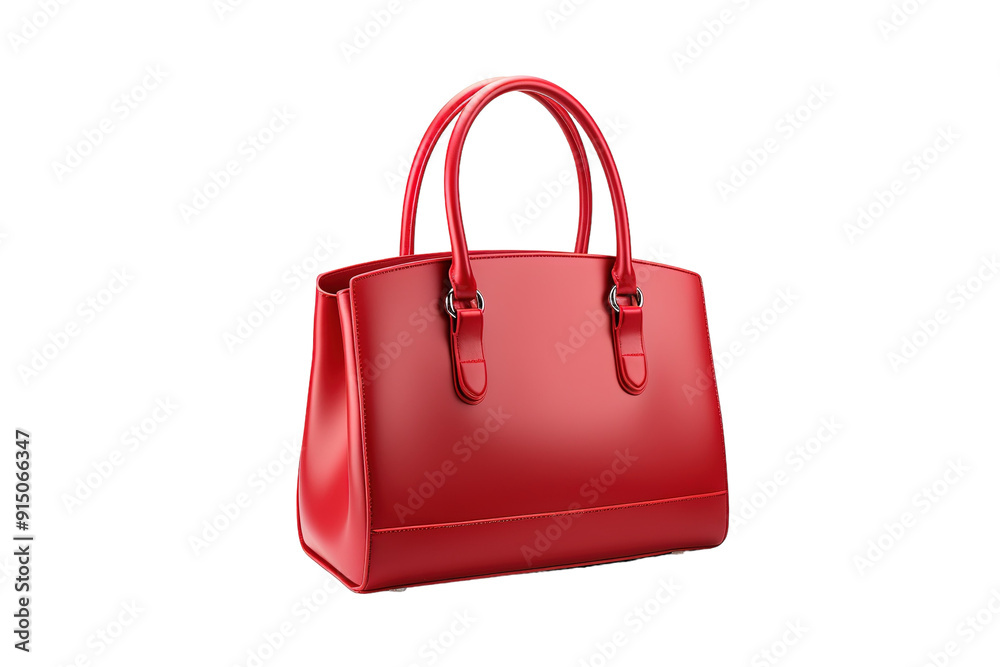 Vibrant Red Handbag on Display in a Bright Studio During Early Afternoon Light on Transparent PNG Background.. Vibrant Red Handbag on Display in a Bright Studio During Early Afternoon Light on Transparent PNG Background..