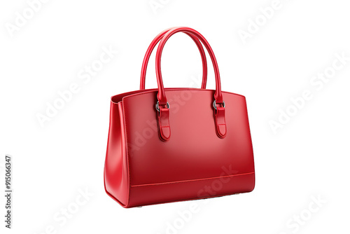 Vibrant Red Handbag on Display in a Bright Studio During Early Afternoon Light on Transparent PNG Background..