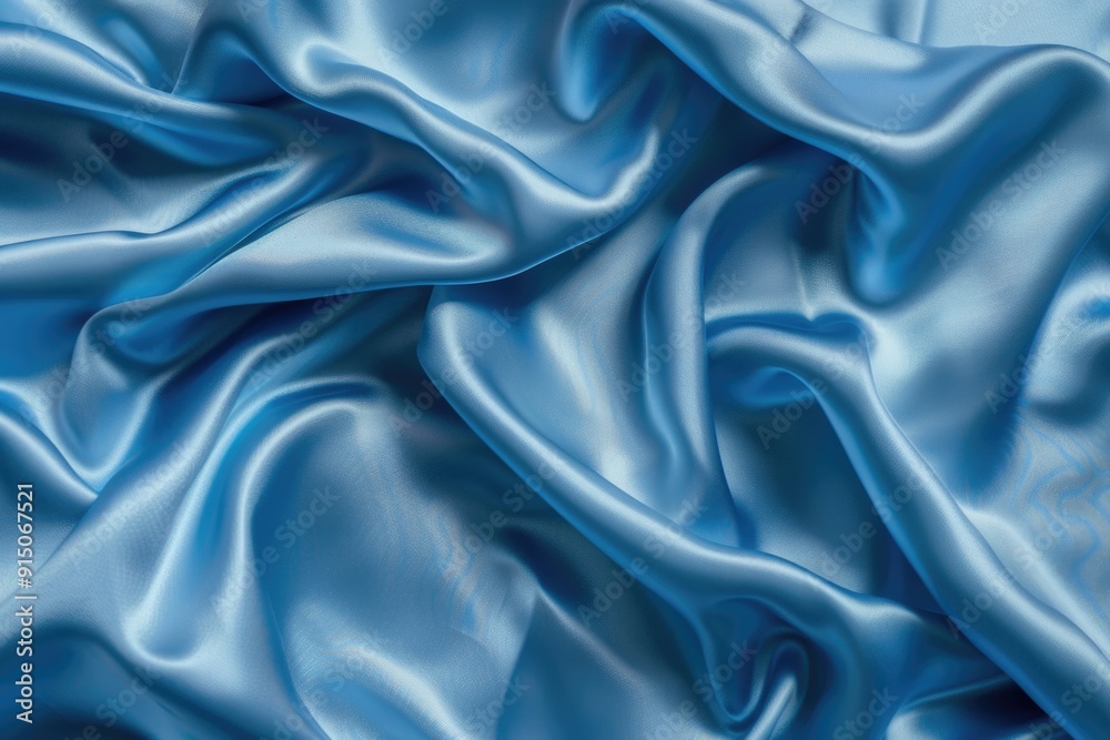 Close-up shot of blue satin material with intricate details and texture Close-up shot of blue satin material with intricate details and texture