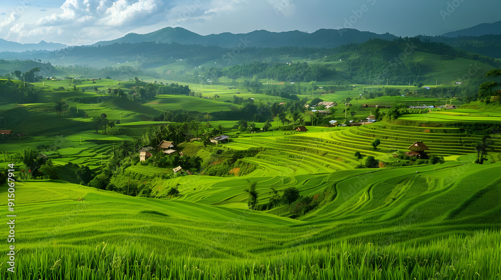 Fototapeta premium Rice Terraces in a Lush Green Valley - Photo