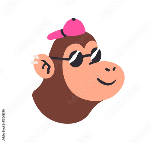Funny monkey characters, head portrait, face avatar. Modern cool animal in su...