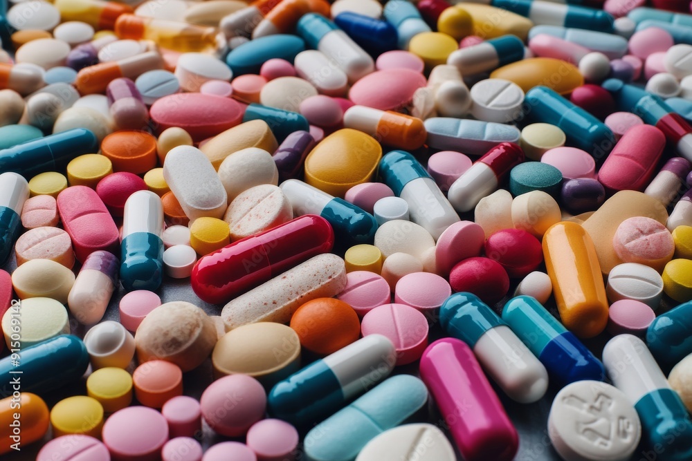 Vibrant Display of Assorted Pills Representing the Diversity in Pharmaceutical Options Available. Vibrant Display of Assorted Pills Representing the Diversity in Pharmaceutical Options Available.