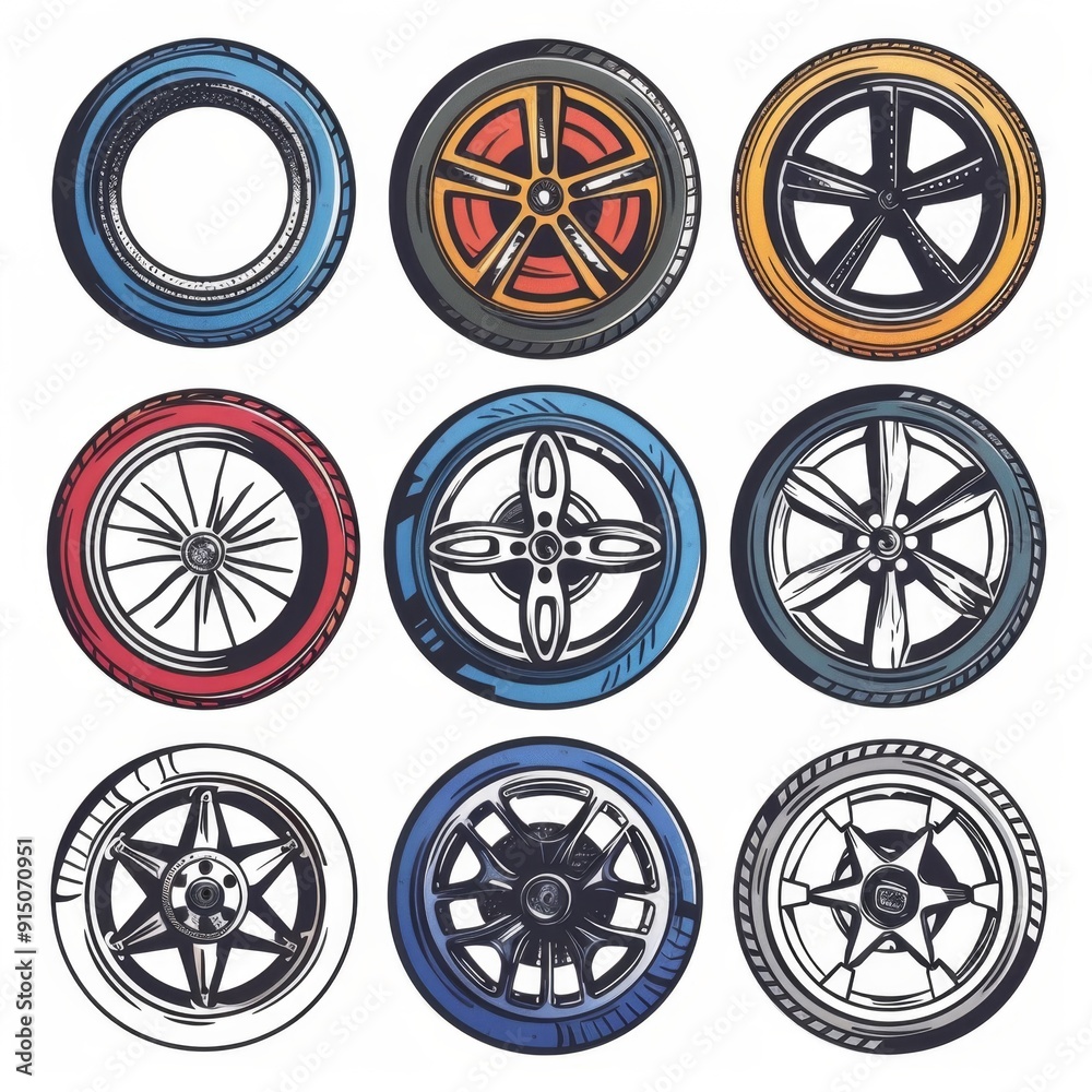 Car wheels icon, tire silhouettes, rim symbol, doodle sketched auto wheels sign, car tyre pictograms Car wheels icon, tire silhouettes, rim symbol, doodle sketched auto wheels sign, car tyre pictograms