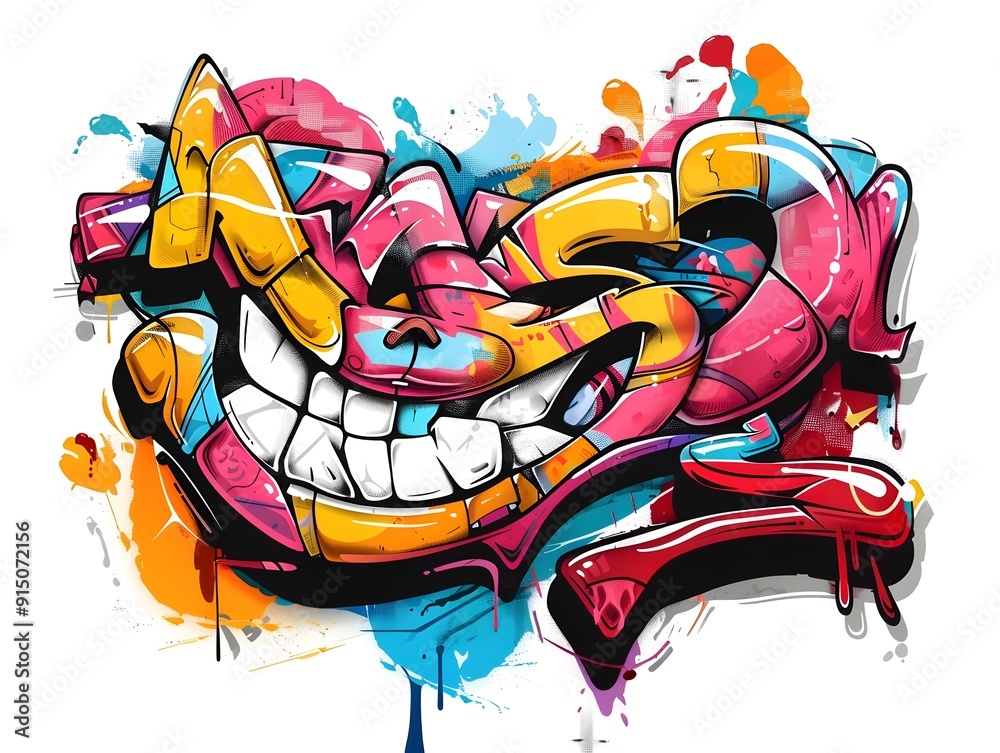 Obraz premium Vibrant Graffiti Inspired Streetwear Design with Colorful Abstract Patterns and Expressive Characters