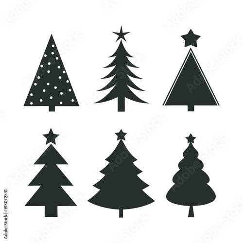 Christmas Tree Silhouette Set Festive Tree Icons for Holiday Designs, Black and White Christmas Tree Silhouettes 