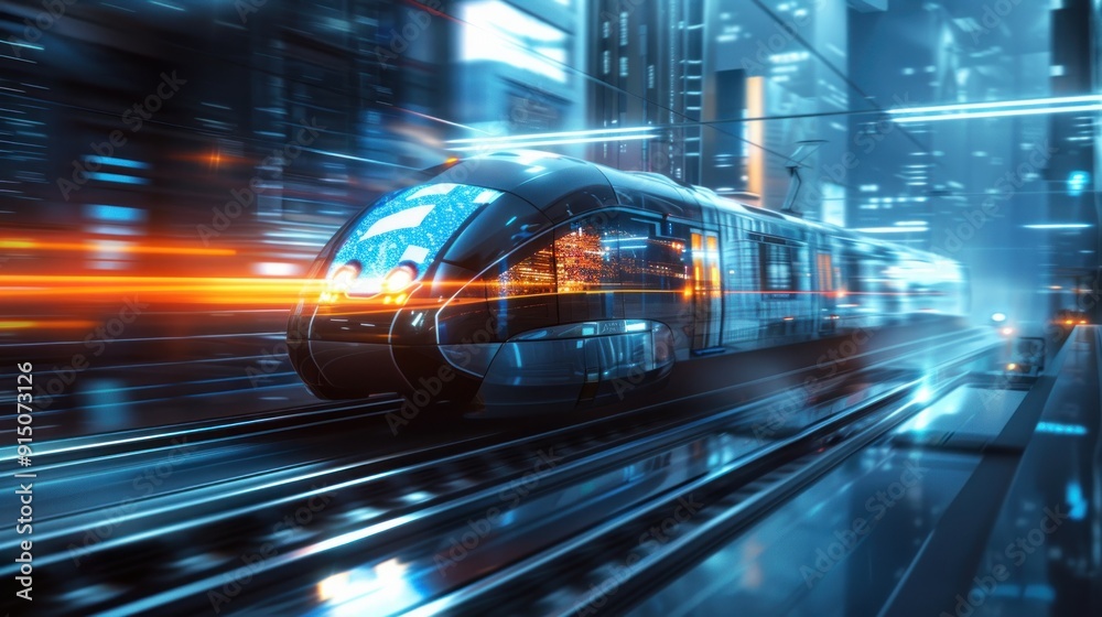 Futuristic High-Speed Train in a Neon City Futuristic High-Speed Train in a Neon City