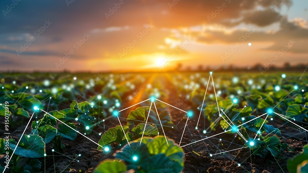 Obraz premium Cybersecurity Innovations Empowering Sustainable Agricultural Technology at Sunrise