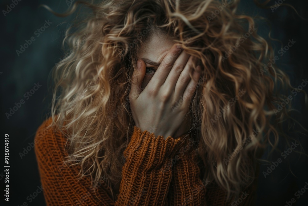 Facepalm woman, disappointment girl, sad covering face with hands, messy hair portrait, overwhelmed people Facepalm woman, disappointment girl, sad covering face with hands, messy hair portrait, overwhelmed people