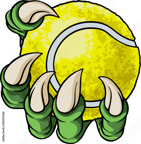 A tennis claw sports illustration of an eagle or animal monster hand holding ball