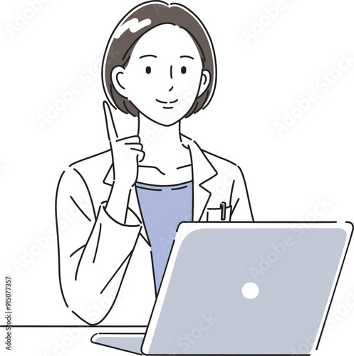 アドバイスをする白衣姿の女性医師のイラスト素材