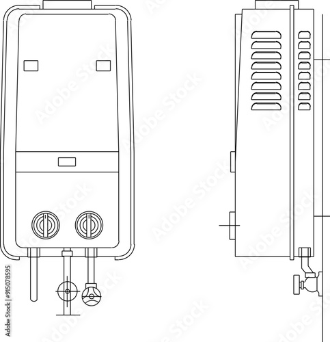 Vector illustration sketch of silhouette design of detailed water heater for installation in bathroom