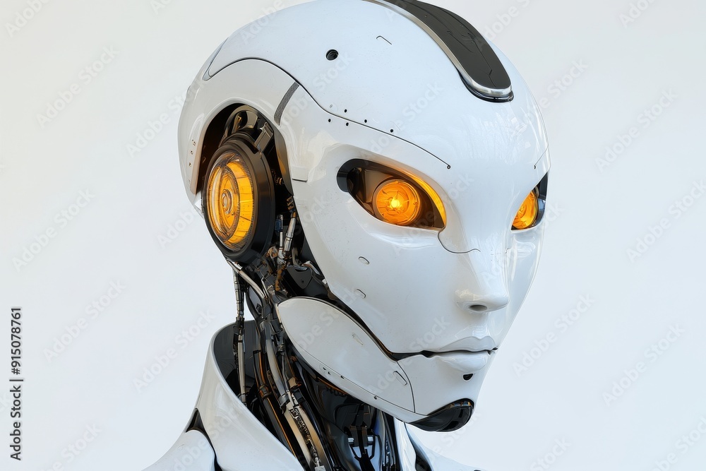 Fototapeta premium White Robotic Face with Sleek Design Emphasizing Modern Technology