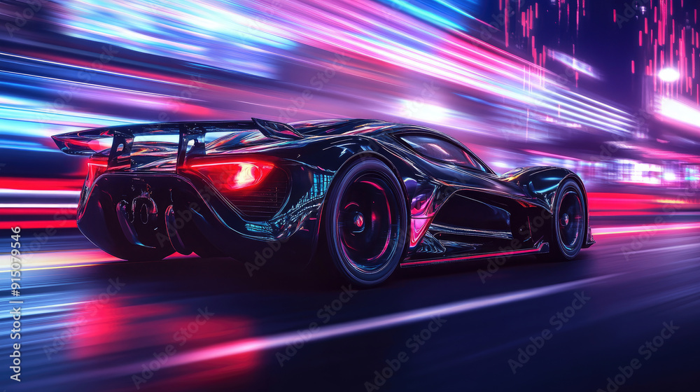Futuristic Supercar on Night City Roads Futuristic Supercar on Night City Roads