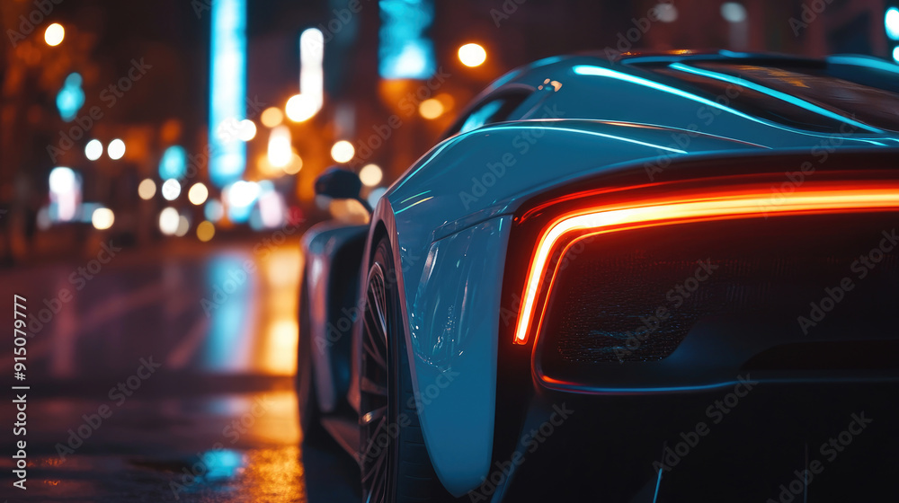 Futuristic Supercar on Night City Roads Futuristic Supercar on Night City Roads