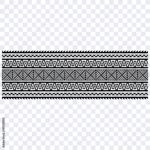 Polynesian tattoo tribal band design. Samoan tattoo tribal ornament border. Decorative seamless pattern.