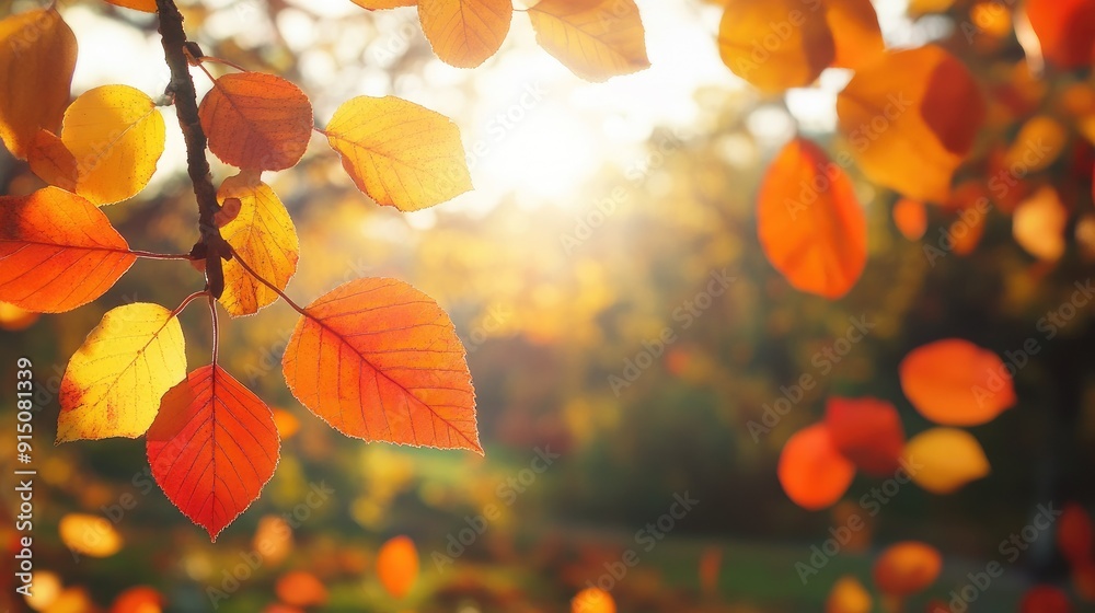 Autumn colorful bright leaves swinging in a tree in autumnal park Autumn colorful bright leaves swinging in a tree in autumnal park