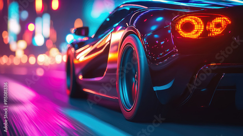 Futuristic Supercar on Night City Roads