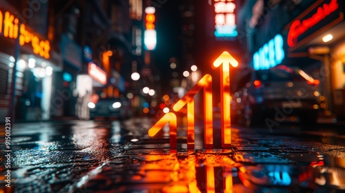 Blurry City Street at Night with Neon Lights and Rain